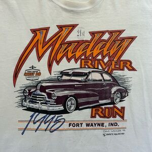 Vintage 90s White Single Stitch Muddy River Run Car Show Ft.Wayne Ind T-Shirt 3X